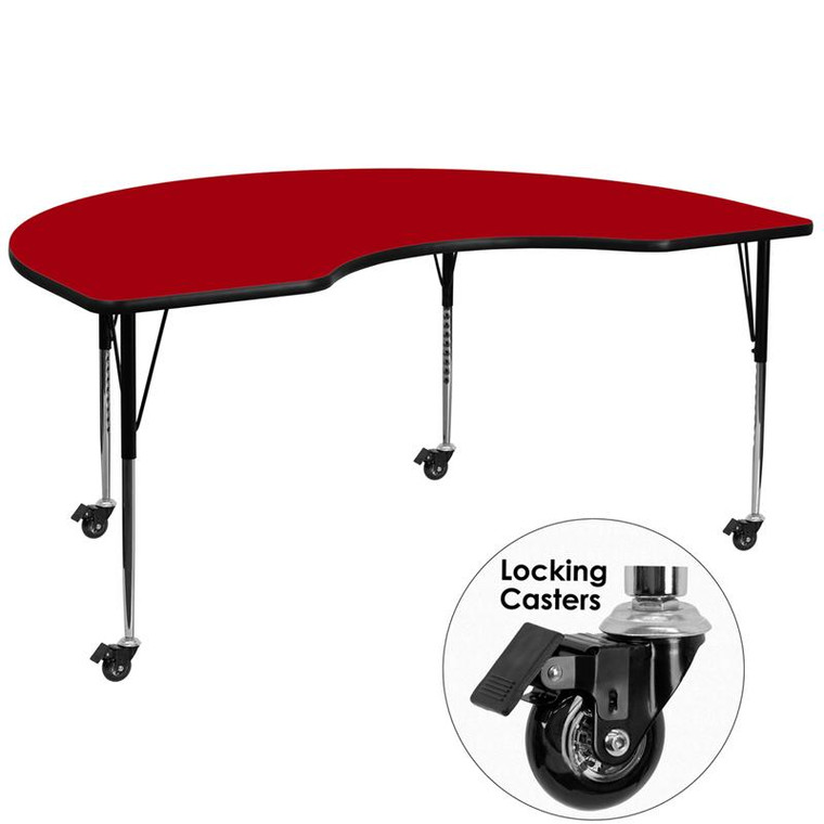 48x72" Kidney Activity Table w/Red Top XU-A4872-KIDNY-RED-T-A-CAS-GG