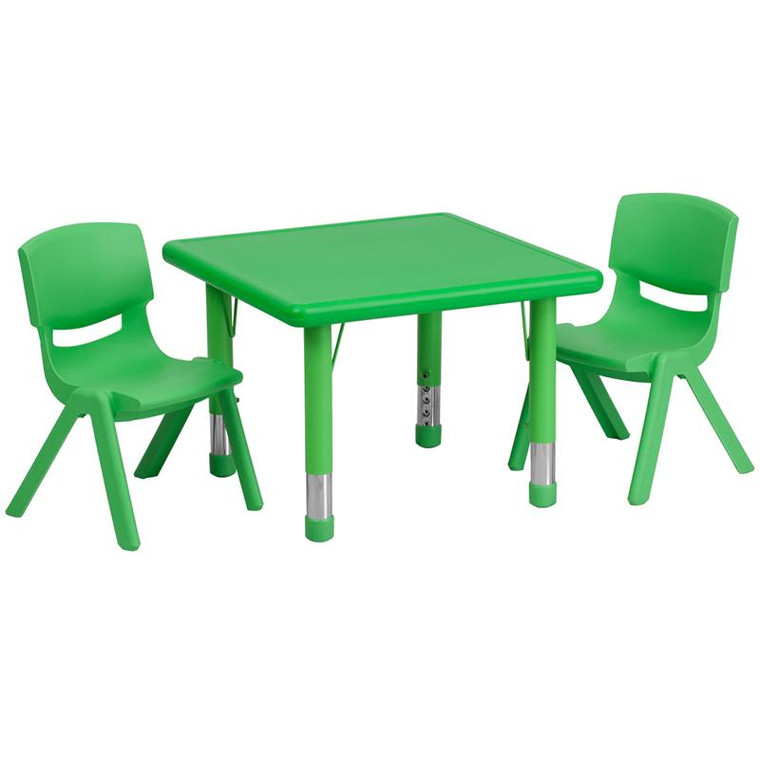 24" Sq. Activity Table w/2 Chairs YU-YCX-0023-2-SQR-TBL-GREEN-R-GG
