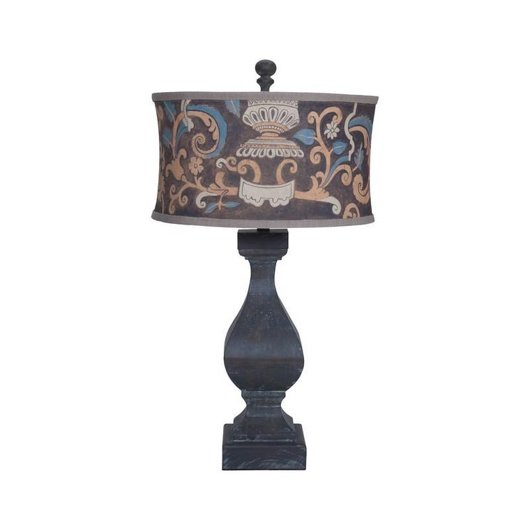 Carved Beacon Table Lamp In Ash Black Stain With Drum Shade 3516038