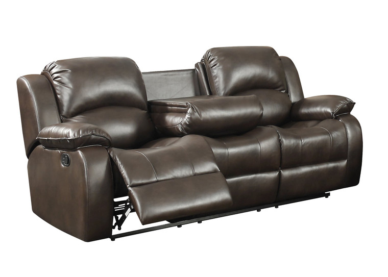 Dark Brown Transitional Leather Gel Reclining Sofa With Drop Down Table 248034