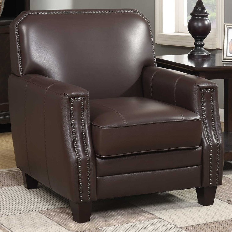 Homeroots Brown Full Grain Leather Club Arm Chair 248057
