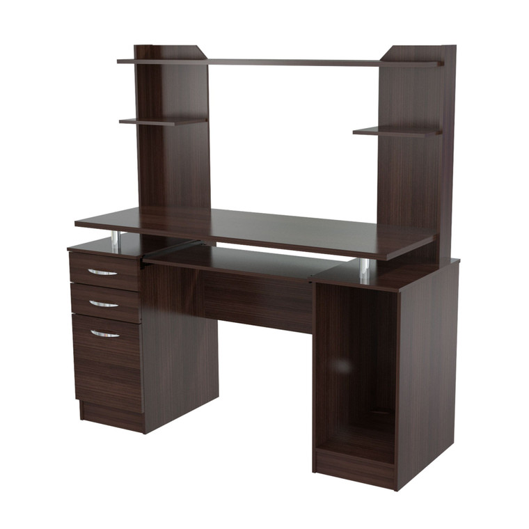Homeroots 53.4" Espresso Melamine And Engineered Wood Computer Desk With Hutch 249811