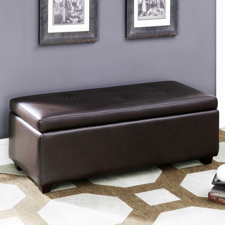 Homeroots 17" High Brown Leather-Infused Fabric Contemporary Button Tufted Storage Ottoman 265970