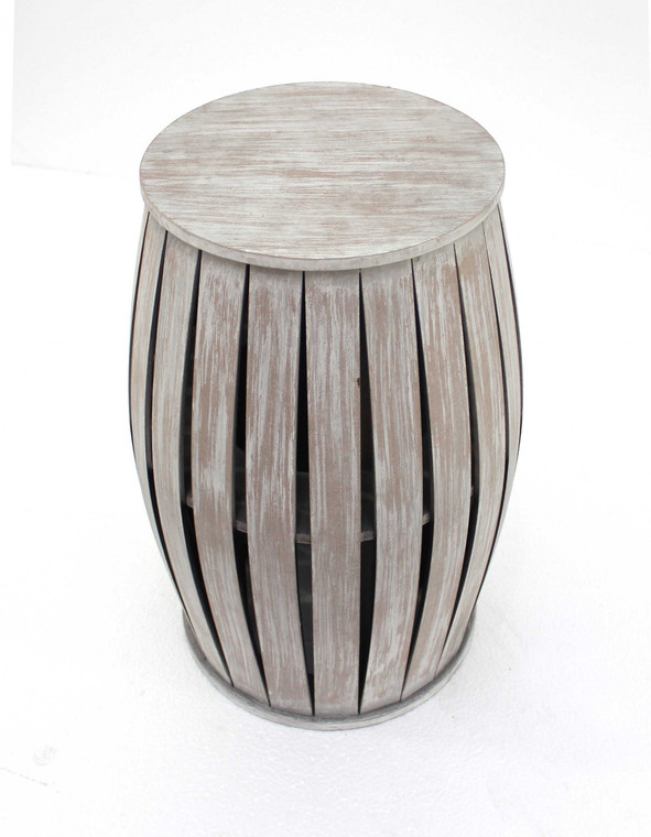 Homeroots 14" X 14" X 18" Gray, Rustic Style, Wooden, Barrel Shaped - End Table 274373