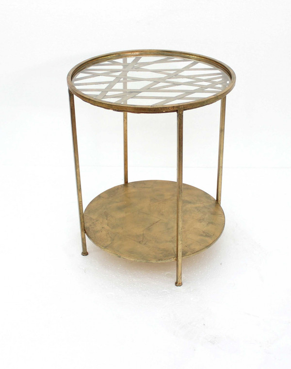 Homeroots 20" X 20" X 24" Gold, Round, Rimmed Glass Top - End Table 274422
