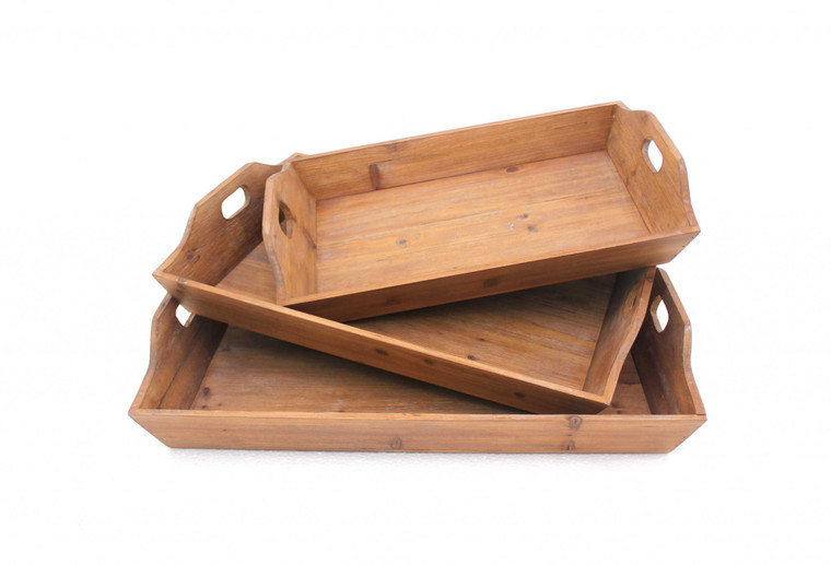 Homeroots 16.5" X 24.25" X 3.75" Brown, Country Cottage, Wooden - Serving Tray 3Pcs 274448
