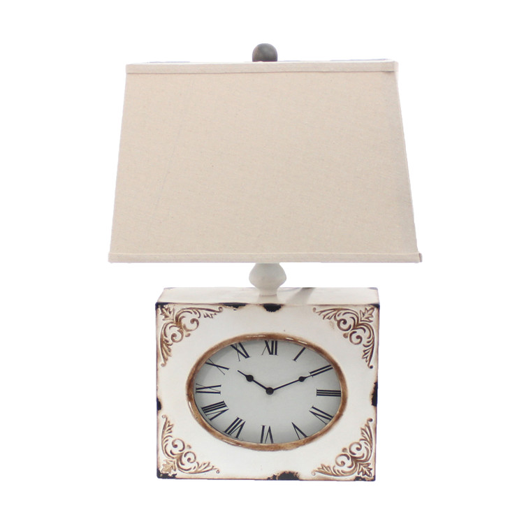 Homeroots 7" X 7" X 22" White, Vintage, Metal Clock Base - Table Lamp 274471