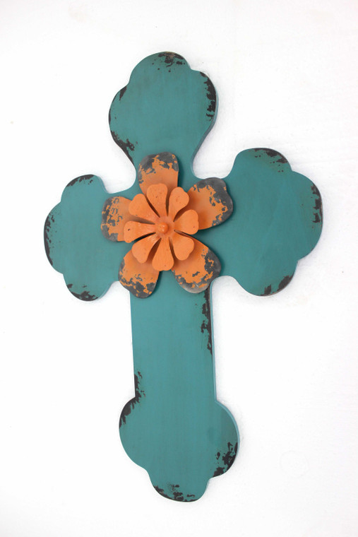 Homeroots 1" X 15.75" X 23.75" Blue, Rustic Cross, Wooden - Wall Decor 274569