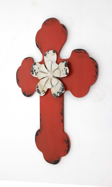 Homeroots 1" X 15.75" X 23.75" Red, Rustic Cross Wooden - Wall Decor 274571