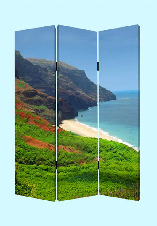 Homeroots 1" X 48" X 72" Multi-Color, Wood, Canvas Hawiian Coast - Screen 274634