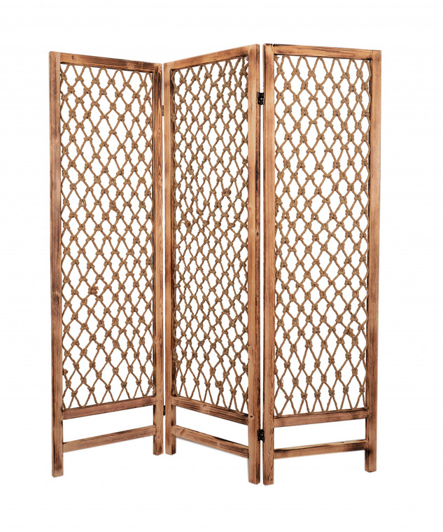 Homeroots 1" X 60" X 69" Natural Rope Wooden - Screen 274700