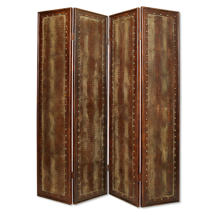 Homeroots 1" X 76" X 84" Brown, Faux-Leather, Reptillian - Screen 274739