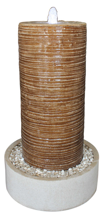 Homeroots 1" X 19" X 32" Tan, Ribbed Column, Round Base With Pebbles - Indoor/Outdoor Fountain 274801