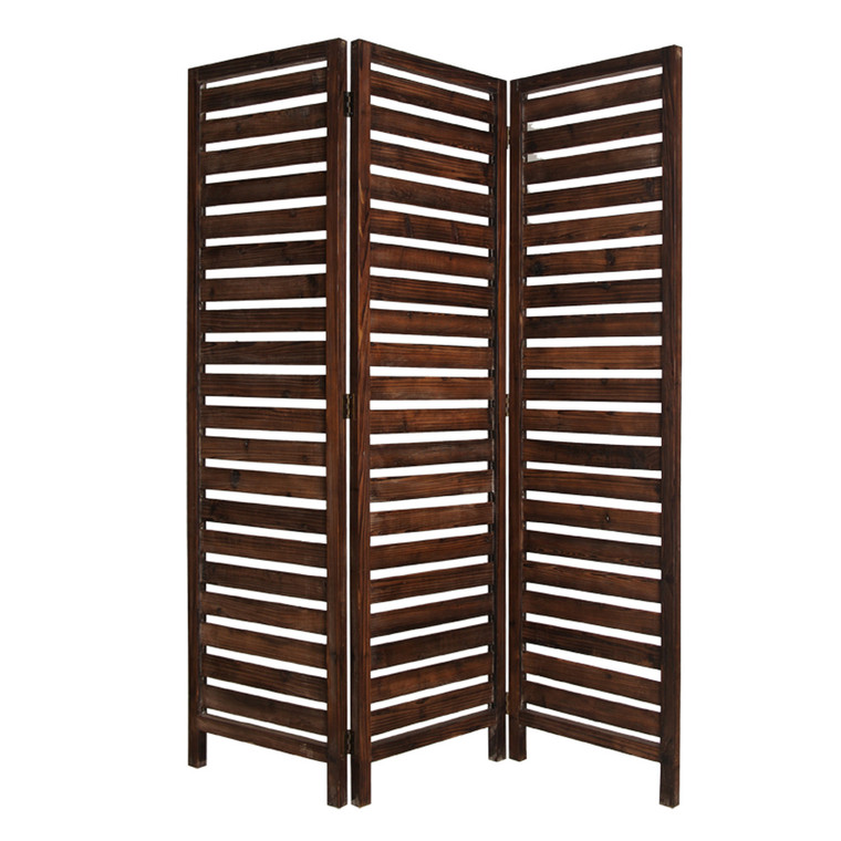 Homeroots 1" X 63" X 72" Brown, 3 Panel, Solid Wood, Fortress - Screen 274852
