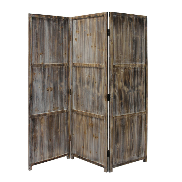 Homeroots 1" X 63" X 72" Brown, 3 Panel, Solid Wood, Fortress - Screen 274909