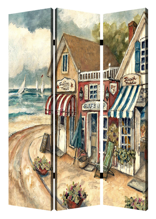 Homeroots 1" X 48" X 72" Multi-Color, Wood, Canvas, Seaside Town Slate - Screen 277091