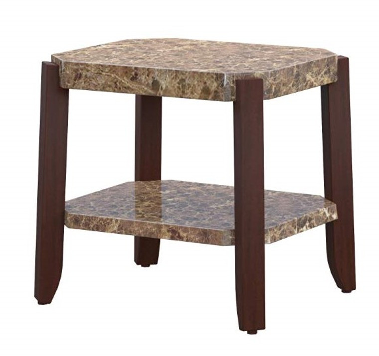 Homeroots 24" X 23" X 24" Faux Marble And Brown End Table 285385
