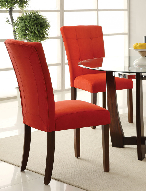 Homeroots 19" X 25" X 40" 2Pc Red Microfiber And Walnut Side Chair 285536