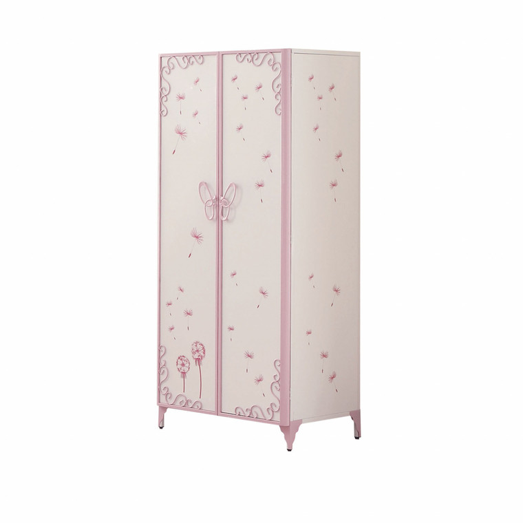 Homeroots 32" X 21" X 67" White And Light Purple Metal Tube Armoire 285580