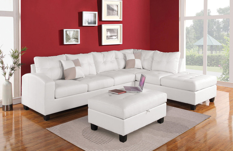 Homeroots 78" X 33" X 34" White Bonded Leather Reversible Sectional Sofa With 2 Pillows 285635