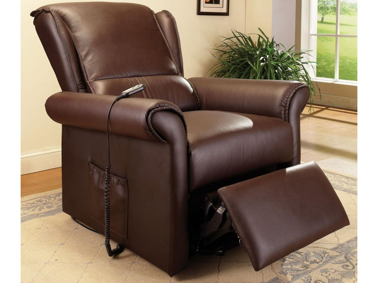 Homeroots 34" X 33" X 41" Dark Brown Recliner With Power Lift And Massage 285695