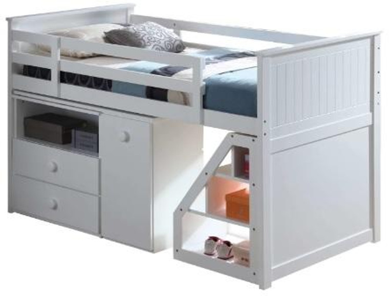 Homeroots 79" X 42" X 47" White Loft Bed With Chest And Swivel Desk/Ladder 285857