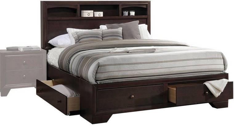 Homeroots 87" X 79" X 48" Espresso Rubber Wood King Bed With Storage 285859