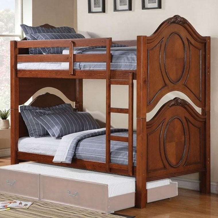 Homeroots 81" X 43" X 75" Cherry Pine Wood Twin Over Twin Bunk Bed 285920