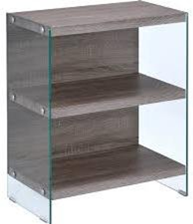 Homeroots 24" X 12" X 30" Clear Glass And Gray Oak Bookcase 286412