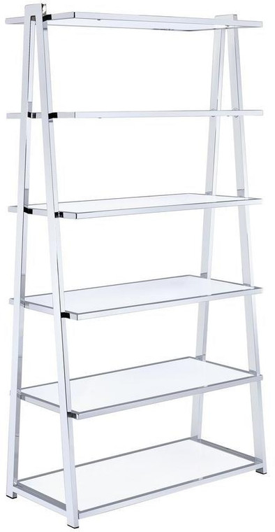Homeroots 36" X 16" X 71" White High Gloss And Chrome Bookcase 286630