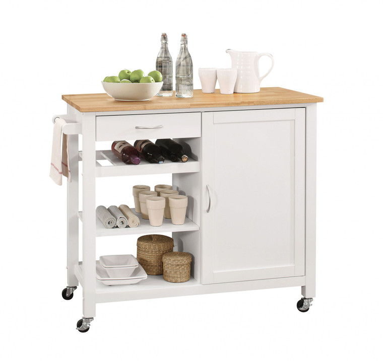 Homeroots 42" X 18" X 34" Natural And White Kitchen Island 286675