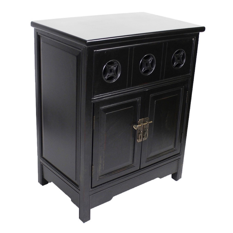 Homeroots 30" Black Wood Sideboard With A Drawer, 2 Doors And Circle Link Cutouts 291862