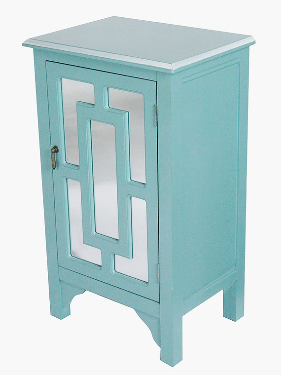 Homeroots 30" Turquoise Wood Mirrored Glass Accent Cabinet With A Door And Mirror Inserts 291980