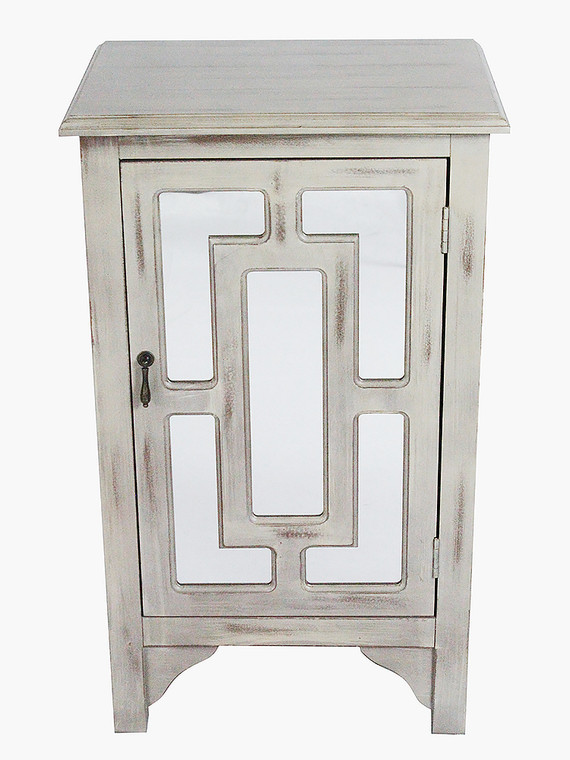 Homeroots 30" Taupe Wash Wood Mirrored Glass Accent Cabinet With A Door And Mirror Inserts 291982