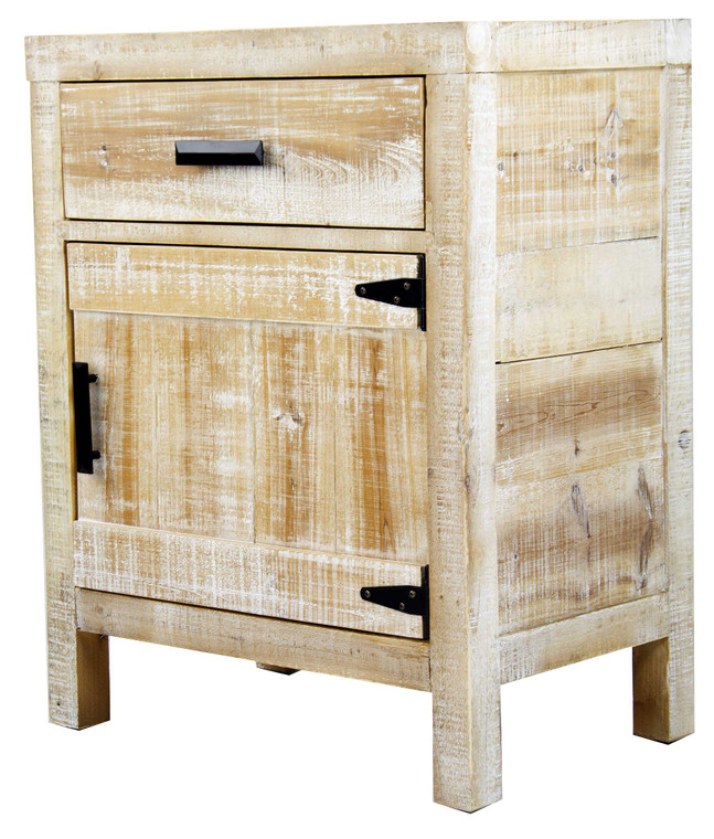 Homeroots Distressed Wood Accent Cabinet With A Drawer And Door, Iron Handles And Hinges 292008