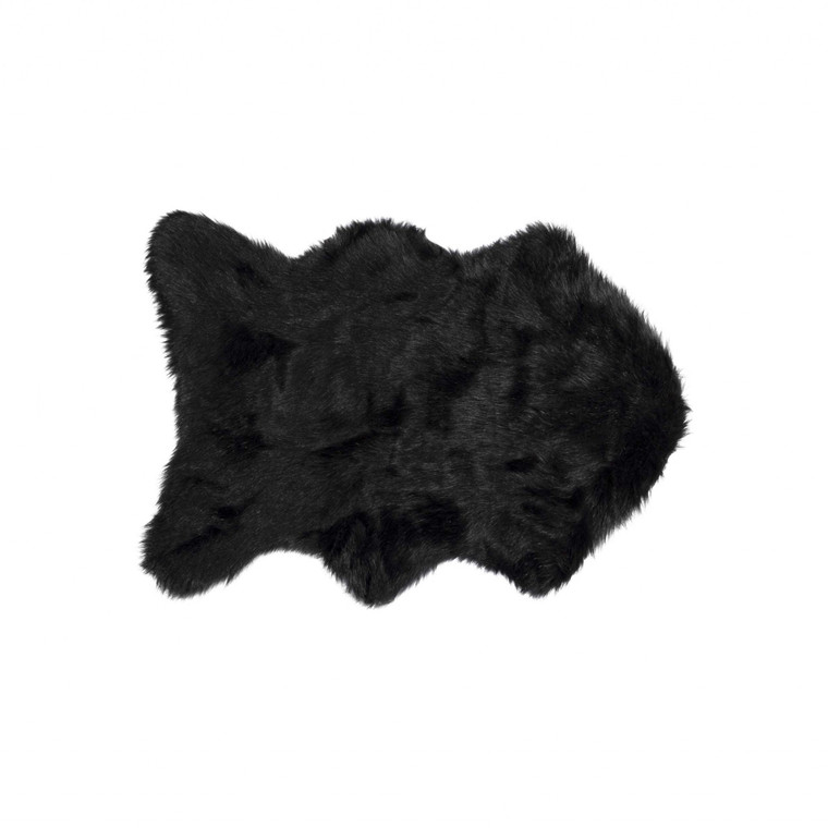 Homeroots 24" X 36" X 1.5" Black, Sheepskin, Faux Fur, Single - Area Rug 293159