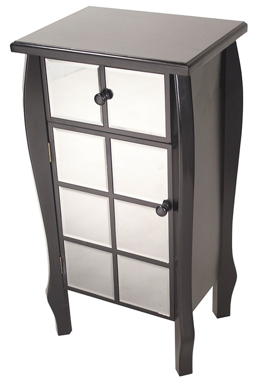 Homeroots 32.7" Black Wood Accent Cabinet With Mirrored Drawer And Door 294606