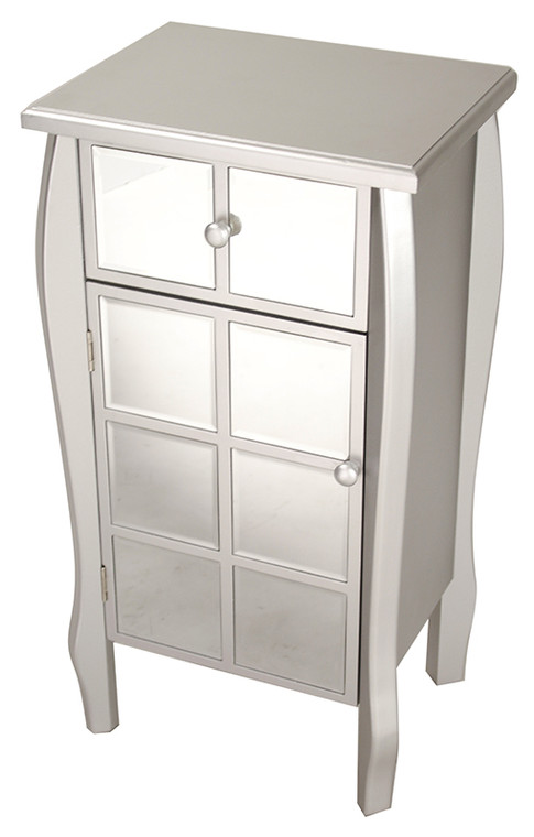 Homeroots 32.7" Silver Wood Accent Cabinet With Mirrored Drawer And Door 294610