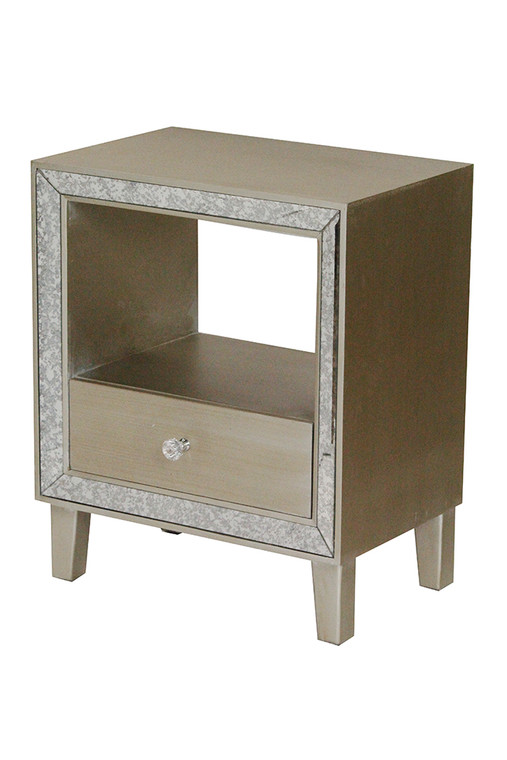 Homeroots Champagne Accent Cabinet With A Drawer, An Open Shelf And An Antique Frame 294657