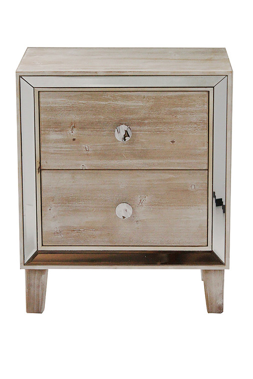 Homeroots 23.5" White Washed Wood Accent Cabinet With 2 Drawers And Antique Mirrored Glass 294671