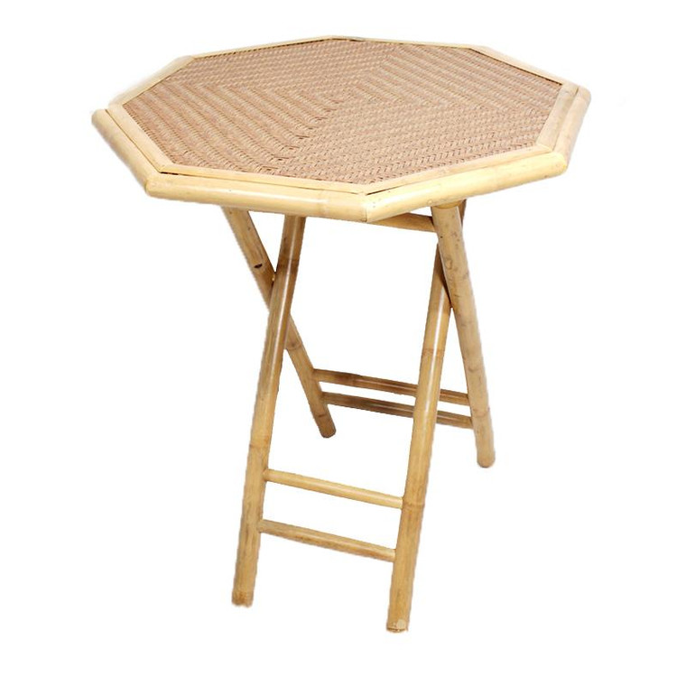 Homeroots 30" Natural And Tan Bamboo Octagonal Folding End Table 294738