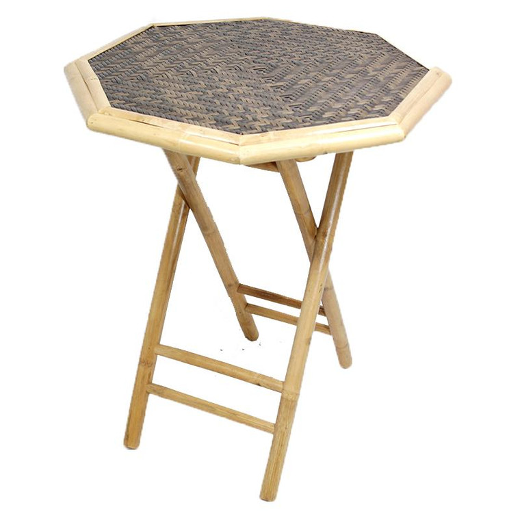 Homeroots 30" Natural And Brown Bamboo Octagonal Folding End Table 294739