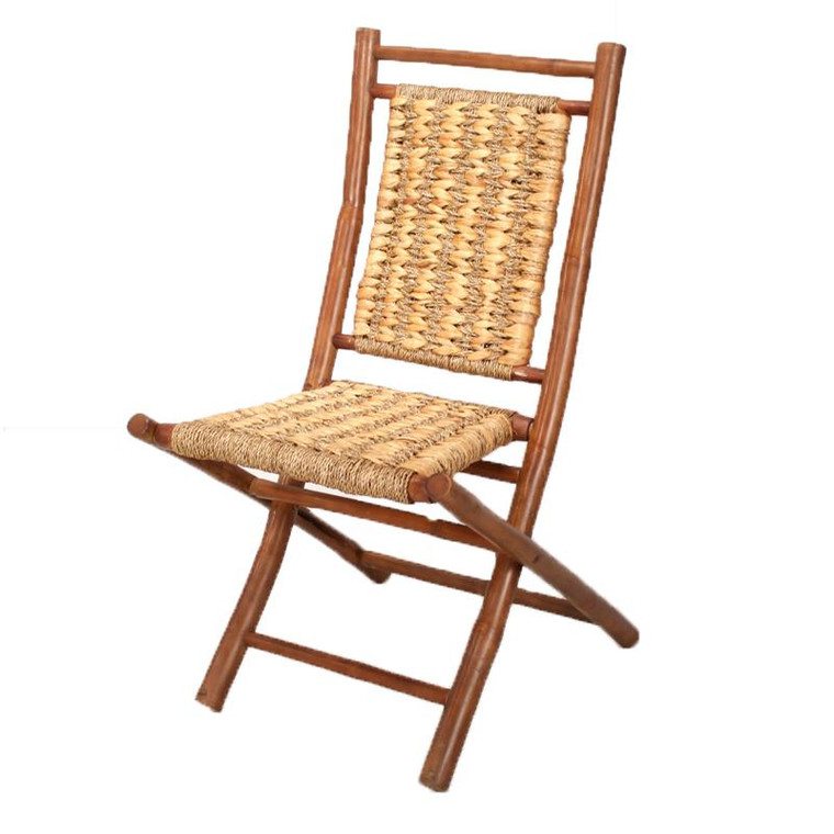 Homeroots 36" 2 Brown/Natural Bamboo Folding Chairs With An Open Link Hyacinth Weave 294743