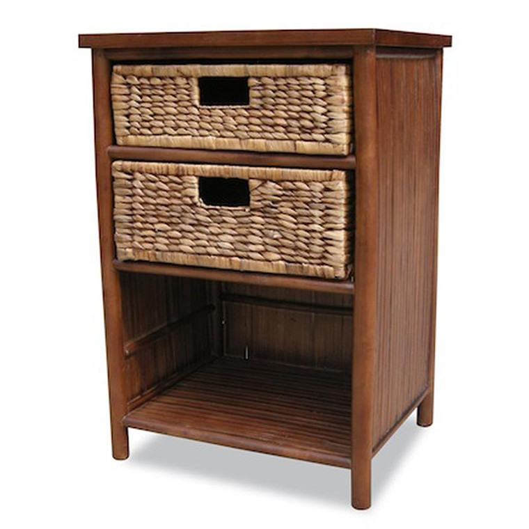Homeroots 23.75" Brown Bamboo End Table With 2 Baskets And A Shelf 294773