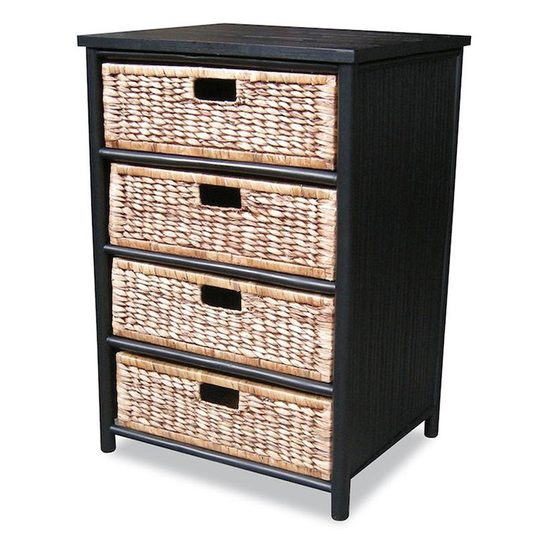 Homeroots 32" Black And Brown Bamboo Storage Cabinet With 4 Baskets 294774