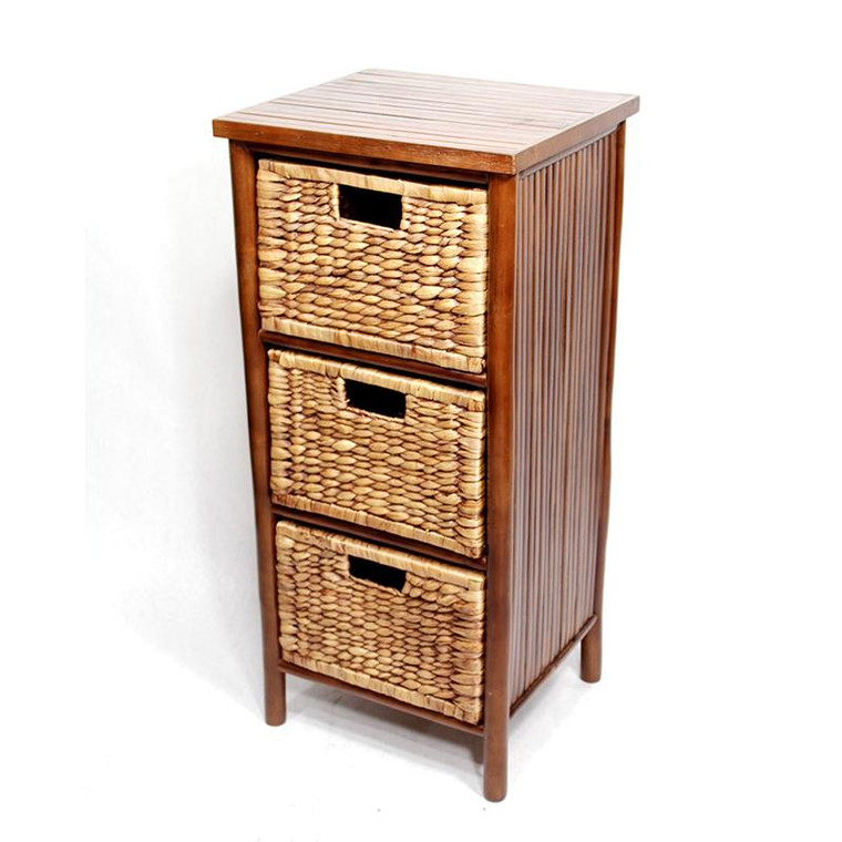 Homeroots 33.75" Brown Bamboo Storage Cabinet With 3 Hyacinth Baskets 294779