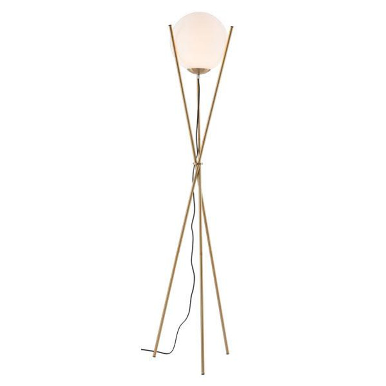 20.7" X 11" X 68.9" White And Brushed Brass Frosted Glass Floor Lamp 295014