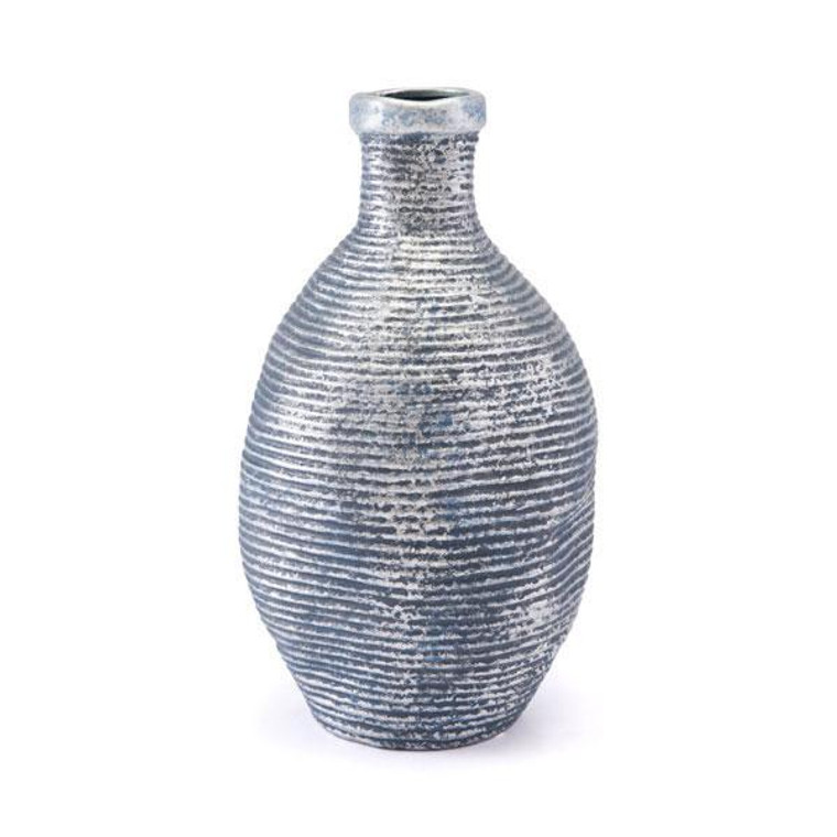 Homeroots 8.7" X 8.7" X 17.9" Blue Ceramic Bulb-Shaped Bottle 295211