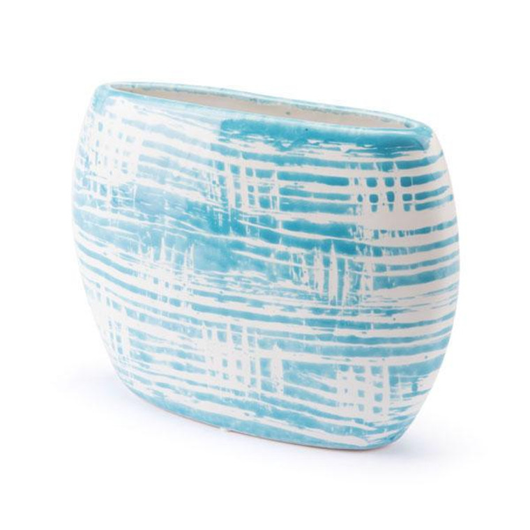 9.4" X 3" X 6.9" Washed Blue And White Planter 295334