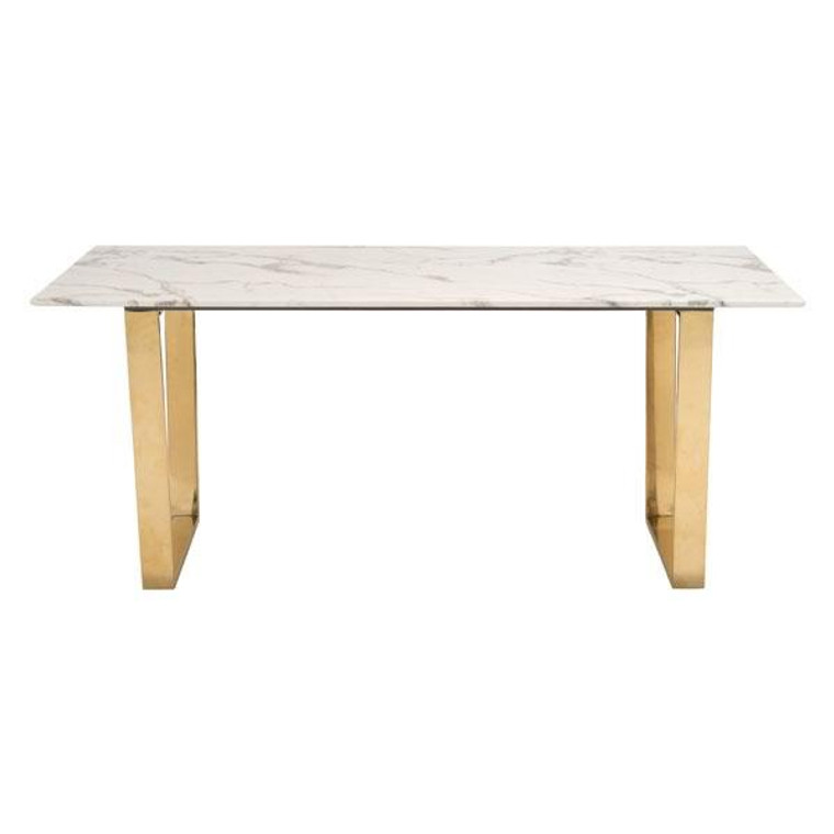 Homeroots 70.9" X 35.4" X 29.7" Stone And Gold Dining Table 296158